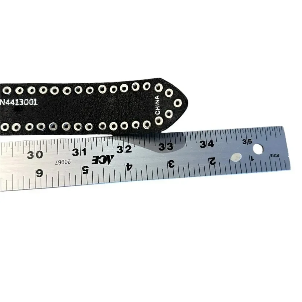 Nocona Boots Western Black & Silver Leather Belt  Silver Studs and Cross Trim 28